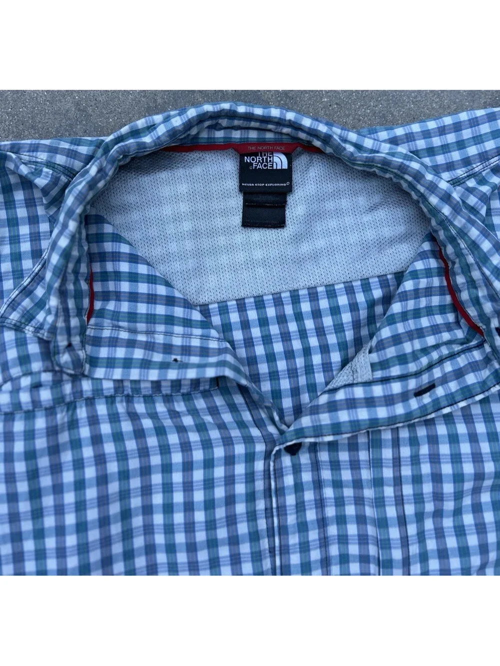 The North Face Men Plaid Short Sleeve Zipped Pocket Button-Up Shirt Blue Size XL